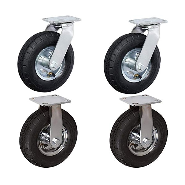 10"x3.5" Swivel Rigid Set Pneumatic Caster, 4 PLY, 350 LBS PER 14